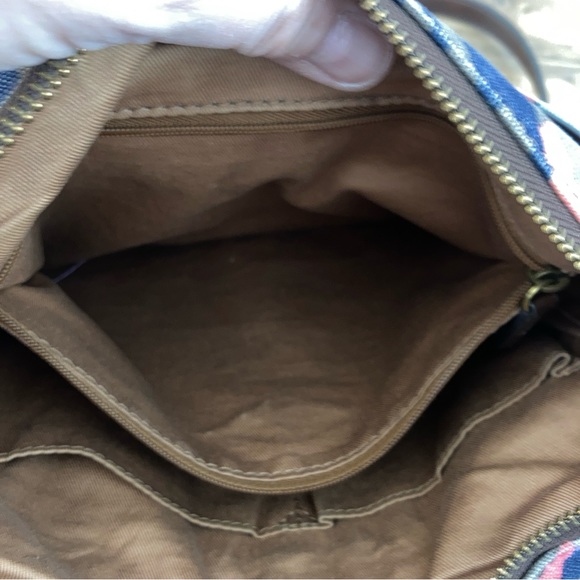 Fossil Jenna Floral Crossbody Canvas Leather Bag Blue Multicolor - Picture 8 of 14